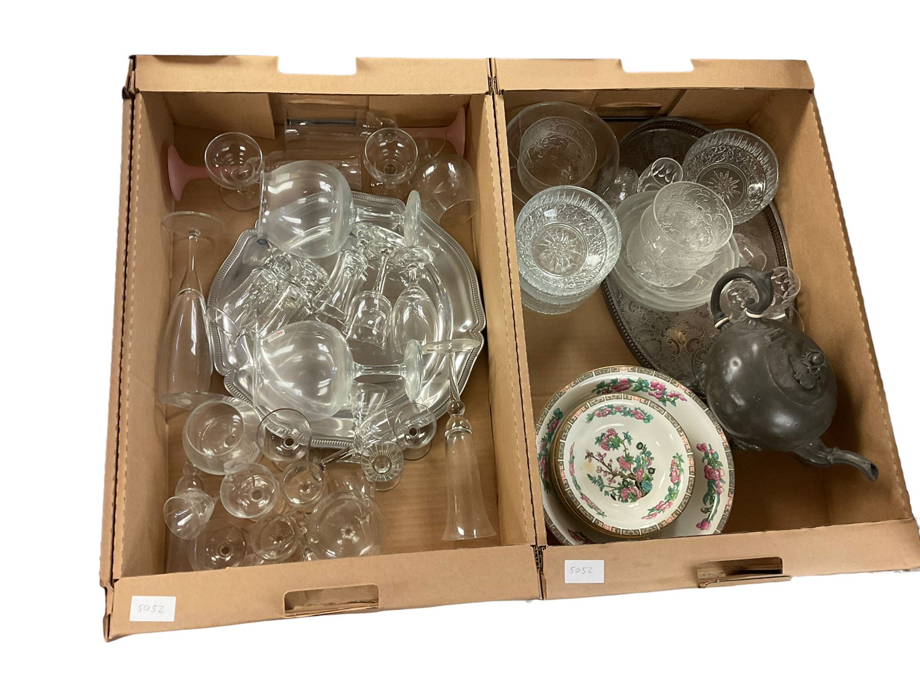 Silver plate mounted claret jug, together with set of six Cristallerie Zwiesel wine glasses and other collectables in four boxes 