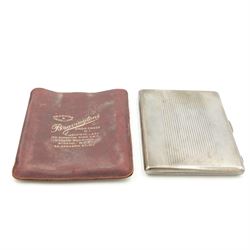 Engine turned silver cigarette case Birmingham 1937 Maker Bravingtons Ltd and in Bravingtons soft leather slip case