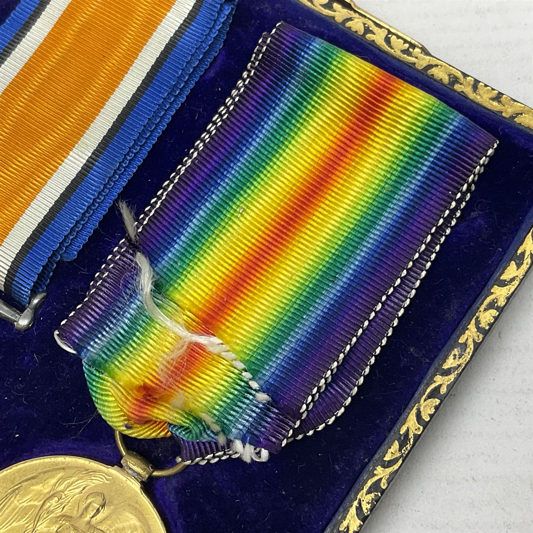 WWI pair of medals comprising British War Medal and Victory Medal awarded to 12-1379 Pte. H. Marshall York and Lanc. R.; both with ribbons in display case; and WWII 1939-1945 Star