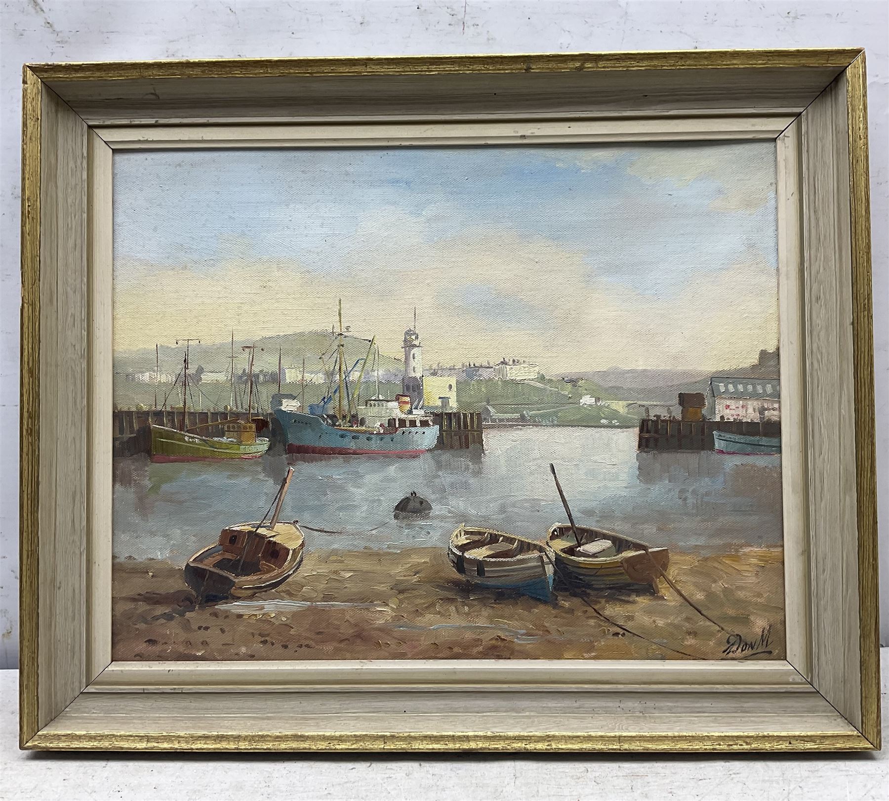 Don Micklethwaite (British 1936-): Scarborough Harbour, oil on board signed 34cm x 44cm