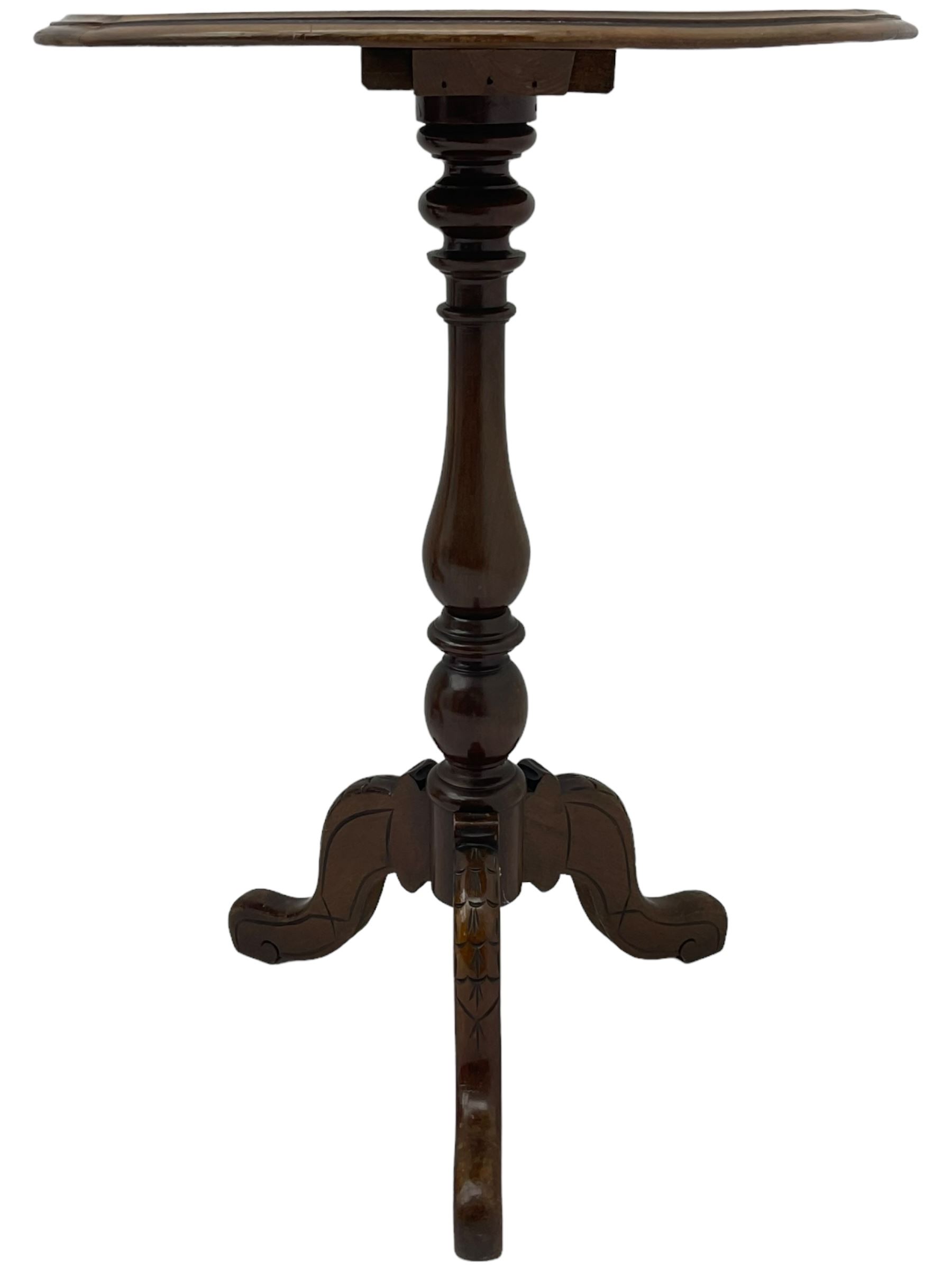 Mid-19th century mahogany tripod table, moulded circular top on vasiform pedestal with three carved out-splayed supports 