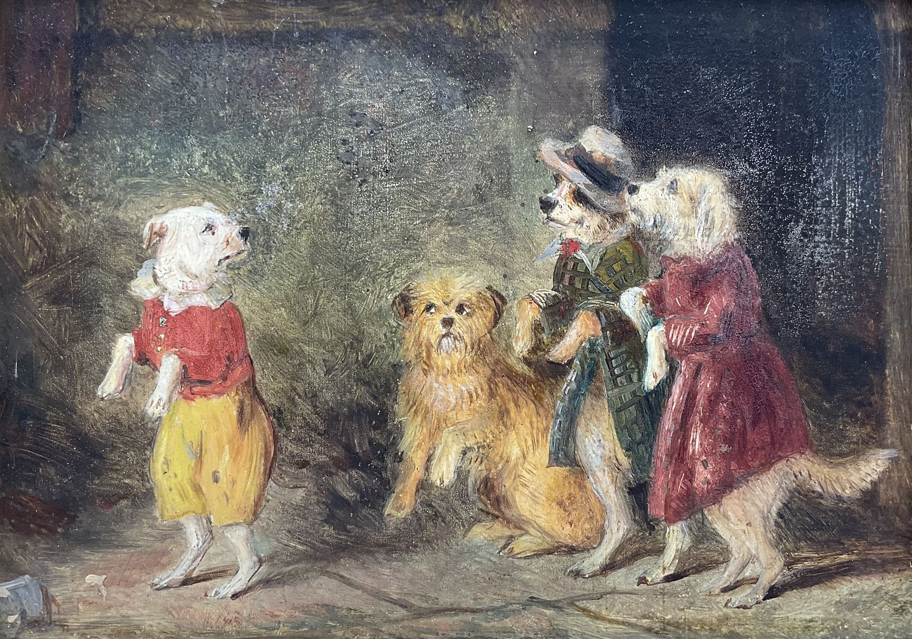 Attrib. William Elstob Marshall (British fl.1859-1880): 'Jerry's Comical Dogs', original sketch on board for Charles Dickens' Old Curiosity Shop unsigned, attributed and inscribed verso 14cm x 19cm
Provenance: in the possession of B Peacock