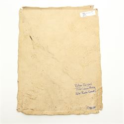 Peruvian School (20th Century): 'Lineas Nazca', mixed media on pigs skin, titled verso 35cm x 24cm (unframed)