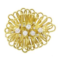 18ct gold round brilliant cut diamond brooch, probably by David Thomas, London 1972