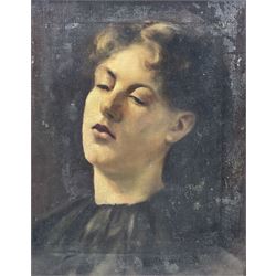 English School (Early 20th century): Portrait of a Young Lady, oil on canvas unsigned, with ESK (Examined South Kensington) stencil verso 37cm x 29cm