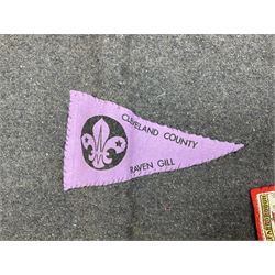 Boy Scout Interest; Scout blanket with collection of Boy Scouts cloth insignias and similar, to include badges from Lealholm North Yorkshire, Cleveland Country, South Shields etc, approximately 115 badges  