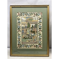 Mughal School (20th century): Scenes from Court, pair paintings on silk 50cm x 36cm (2)