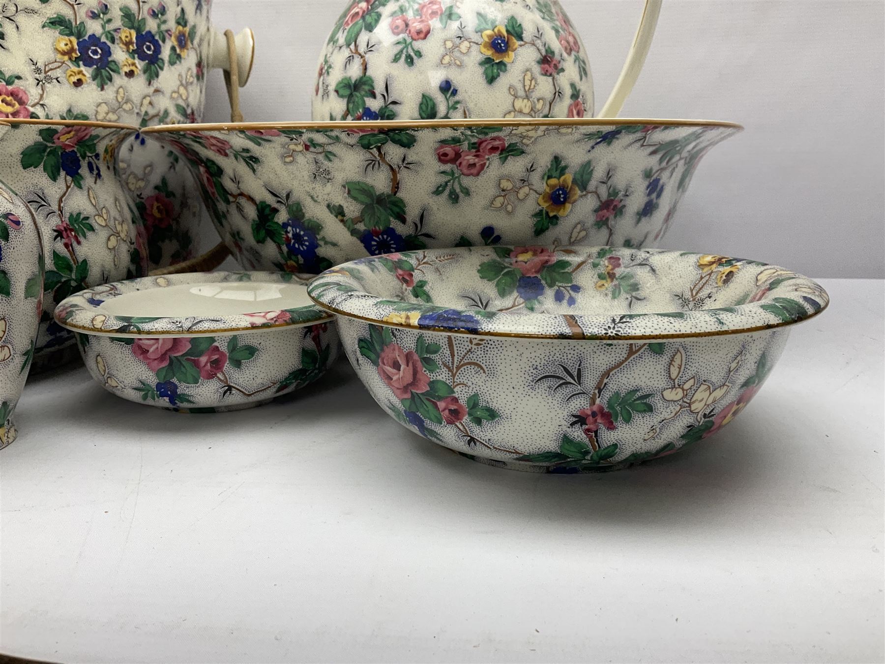 Crown Ducal chintz wash set including jug, wash bowl, chamber pot, etc