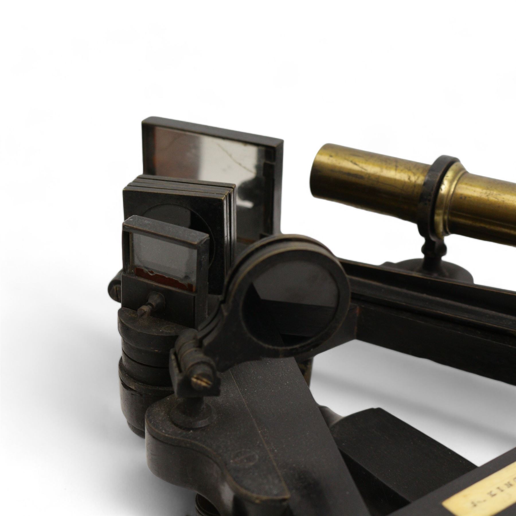 19th century ebony and brass sextant by John King, 2 Clare St. Bristol, with ivory scale, in fitted oak case. This item has been registered for sale under Section 10 of the APHA Ivory Act