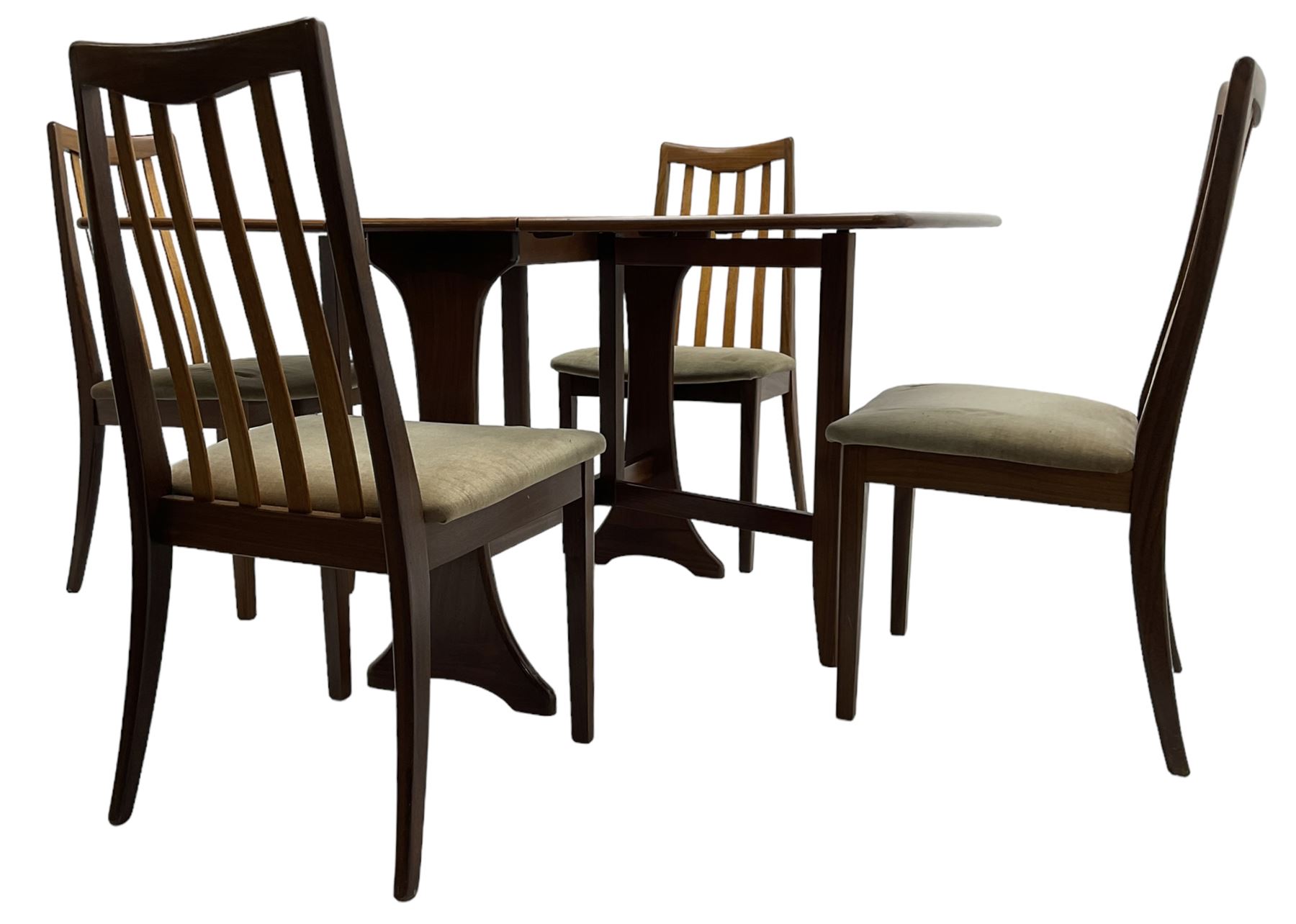 G-Plan - teak folding dining table (91cm x 136cm, H72cm), and a set of four chairs