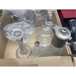 Set of six Royal Scot whisky tumblers, together with cased set of Thomas Wedd glasses, decanters and other glassware, in three boxes 