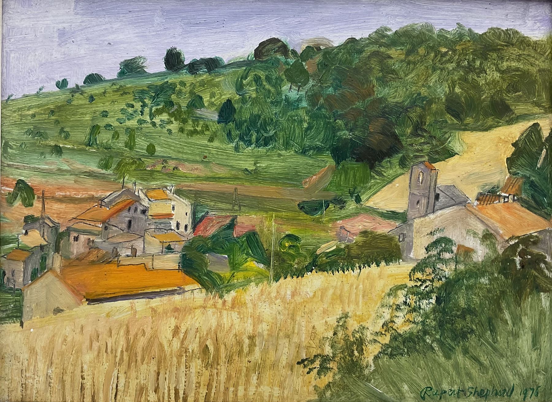 Rupert Norman Shephard (Australian 1909-1992): 'Cornfields - St. Croix a Lauze', oil on board signed and dated 1976, titled verso 29cm x 39cm 