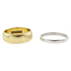 9ct gold wedding band and a platinum wedding band, both hallmarked