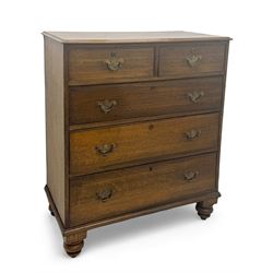 George III oak chest, rectangular top with moulded edge over two short and three long grad...