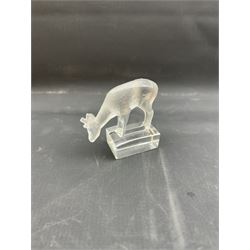 Lalique frosted glass model of a fawn, on clear rectangular plinth, engraved beneath Lalique France, H8cm