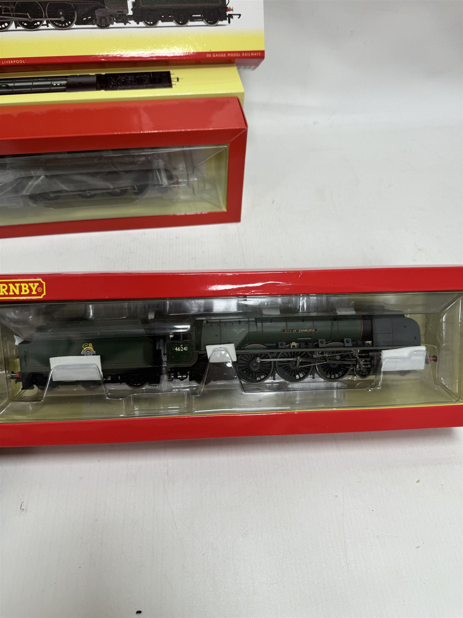 Two Hornby '00' gauge locomotives, comprising R3195 BR Duchess Class 4-6-2 locomotive re-worked as City of Edinburgh no. 46241 and R3448 BR Class B17 4-6-0 locomotive Welbeck Abbey no. 61619, both boxed