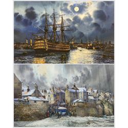 John Freeman (British 1942-): 'The Rescue - Robin Hood's Bay' and 'HMS Victory - Portsmouth', two prints signed, one numbered 74/850 max 39cm x 52cm (2)