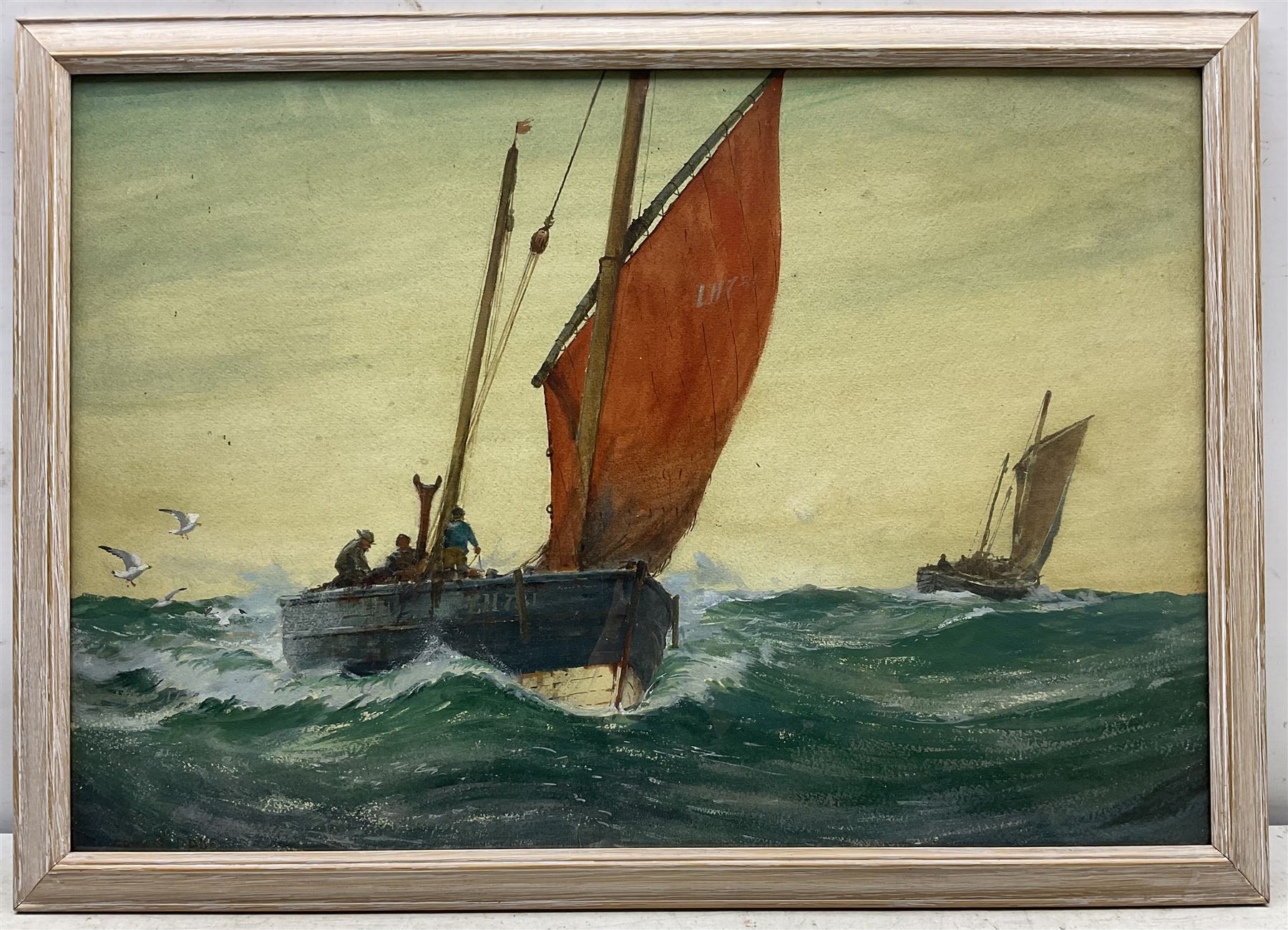 Ernest Dade (Staithes Group 1868-1934): Lowestoft Herring Boats followed by Gulls, gouache signed 43cm x 63cm 
Provenance: by direct descent through the artist's family, never previously been on the market.