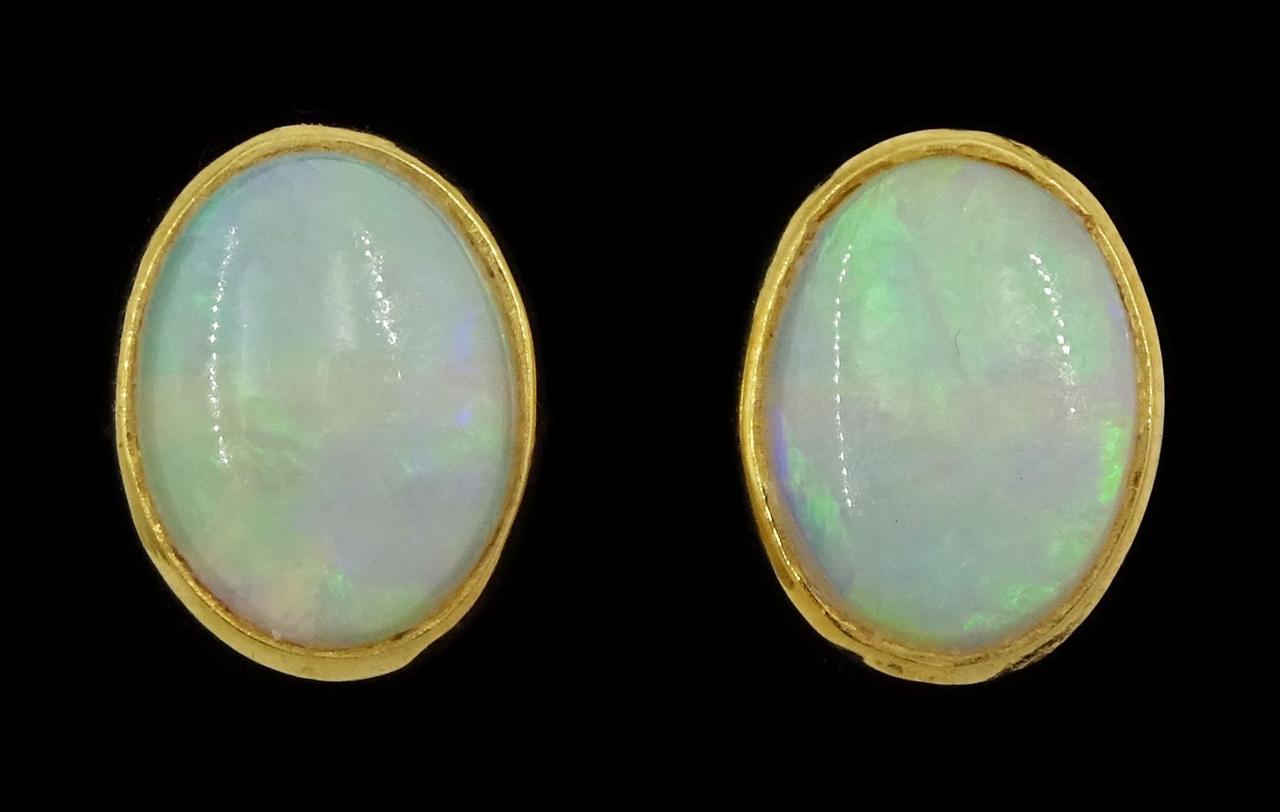 Pair of 18ct gold opal stud earrings, hallmarked