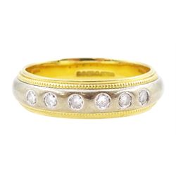 18ct white and yellow gold rubover set, six stone round brilliant cut diamond ring, Birmin...