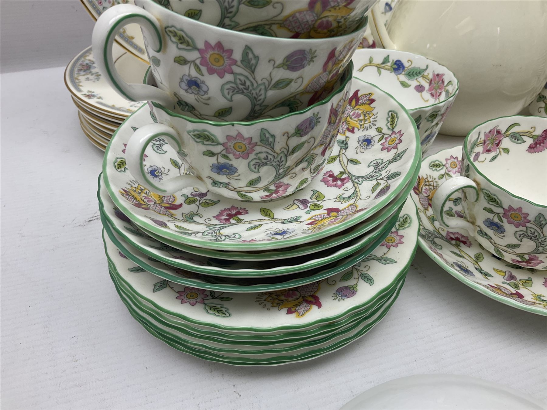 Minton Haddon Hall part tea wares, comprising cups, saucers, side plates etc, together with Royal Doulton Juliet pattern tea and dinner wares