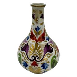 Early 19th century Derby porcelain to include a campana form inkwell, small bottle form vase, twin handled vase and flared rim vase, hand painted with a landscape scene, H10cm (4)