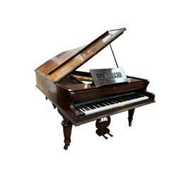 John Broadwood & Sons London - 19th century rosewood grand piano serial  No 47356 (1900-1910) overstrung cast iron frame with 88 notes, 7 octaves, Lyre with sostenuto and una-corda pedals, split-hinged key fall board and fretted music desk, case raised on three taper turned legs with brass castors, original stringing, felt, hammers, dampers and grand roller action.

This item has been registered for sale under Section 10 of the APHA Ivory Act