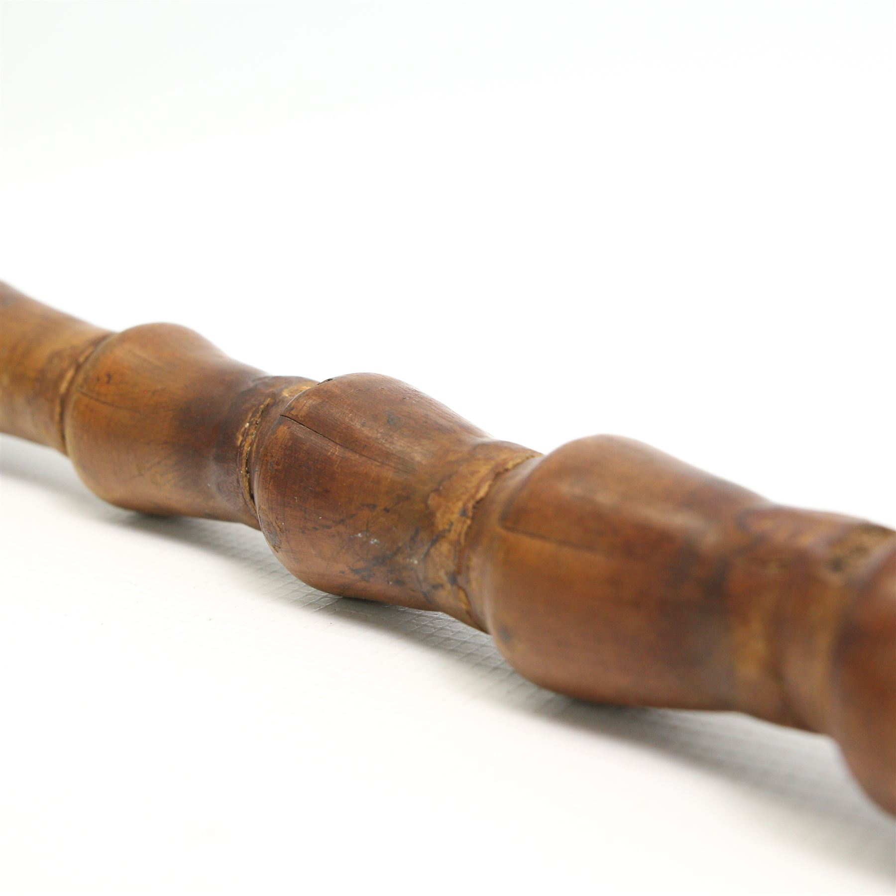 Chinese carved bamboo opium pipe with brass mounts, L44cm 