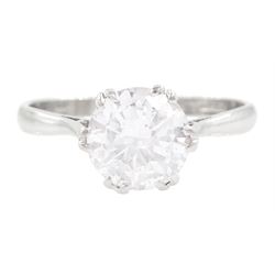 Platinum single stone round cut transitional cut diamond ring, stamped Plat, diamond approx 1.55 carat