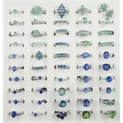  Fifty silver stone set rings including kyanite, flourite and topaz