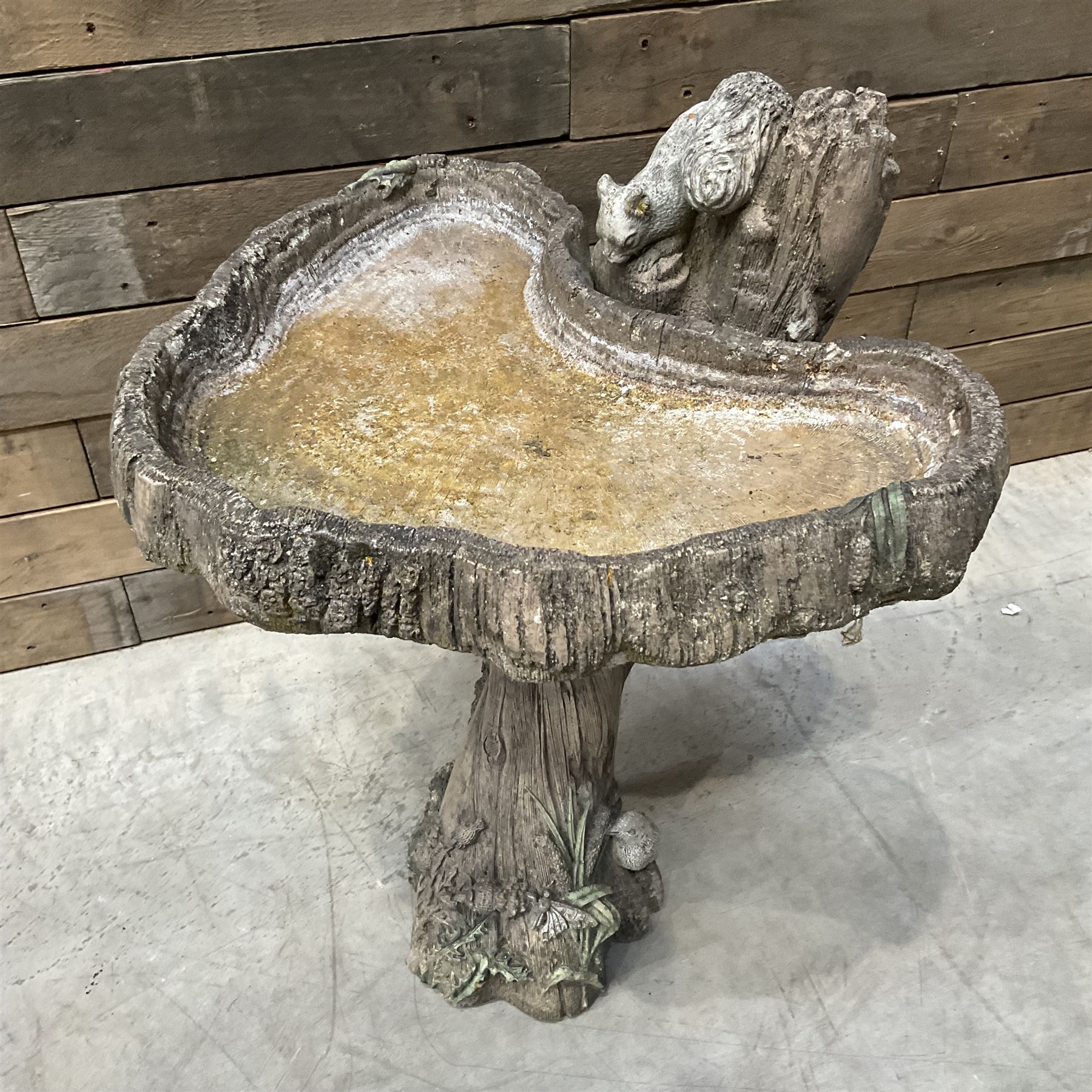 Small 19th century square stone trough and a cast stone bird bath