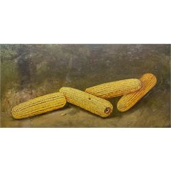 Alfred Montgomery (American 1857-1922): Still Life of Corn on the Cob, oil on board indistinctly signed l.l., inscribed verso 30.5cm x 61cm (unframed)