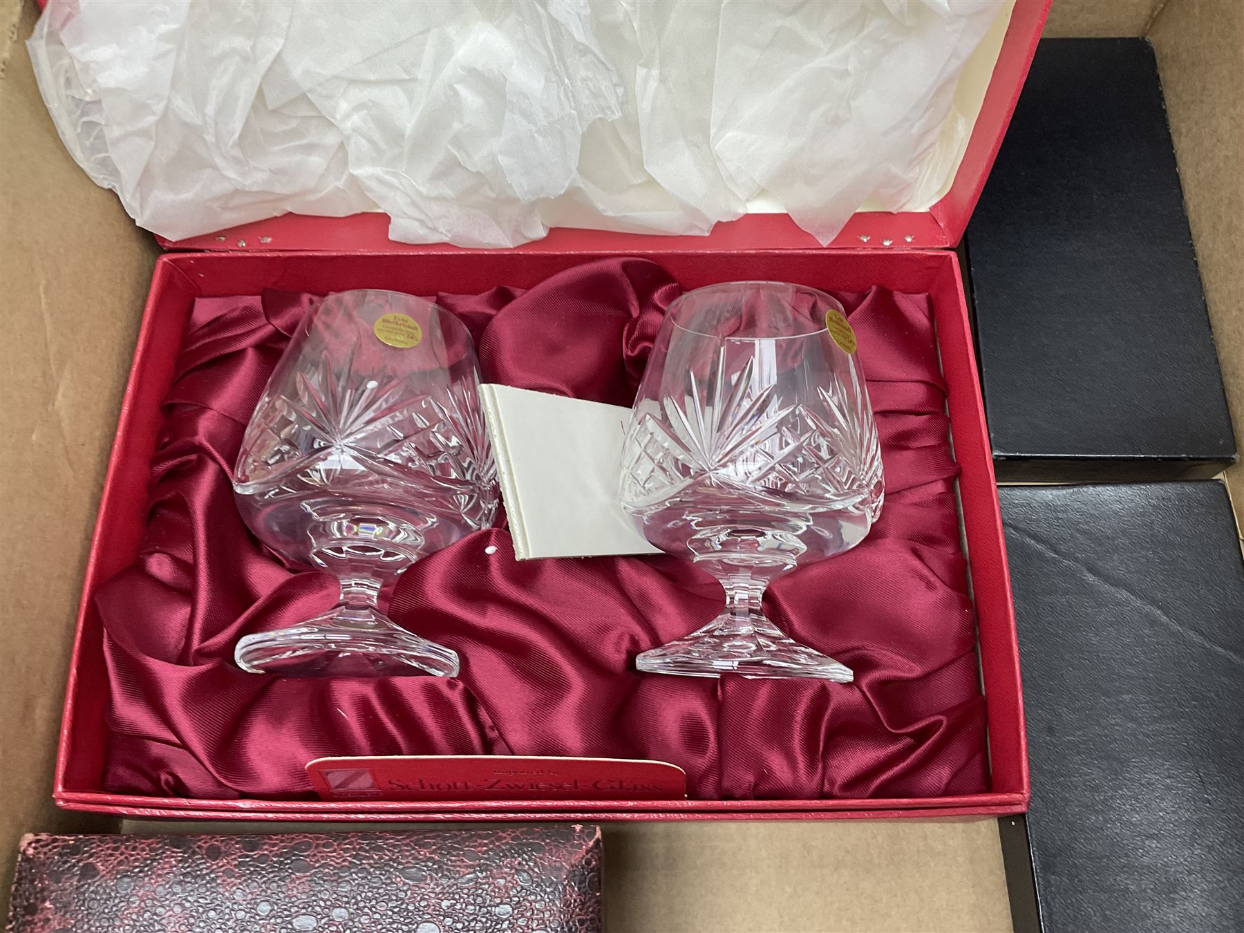 Juliana Treasure trinket, together with Stuart Crystal Redhouse Collection wine glasses, other glasses and flatware, in two boxes