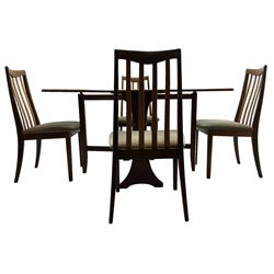 G-Plan - teak folding dining table (91cm x 136cm, H72cm), and a set of four chairs