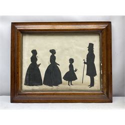 English School (Early/mid 19th Century): Family Silhouette, monochrome  watercolour with highlights unsigned 29cm x 40cm in original mahogany frame