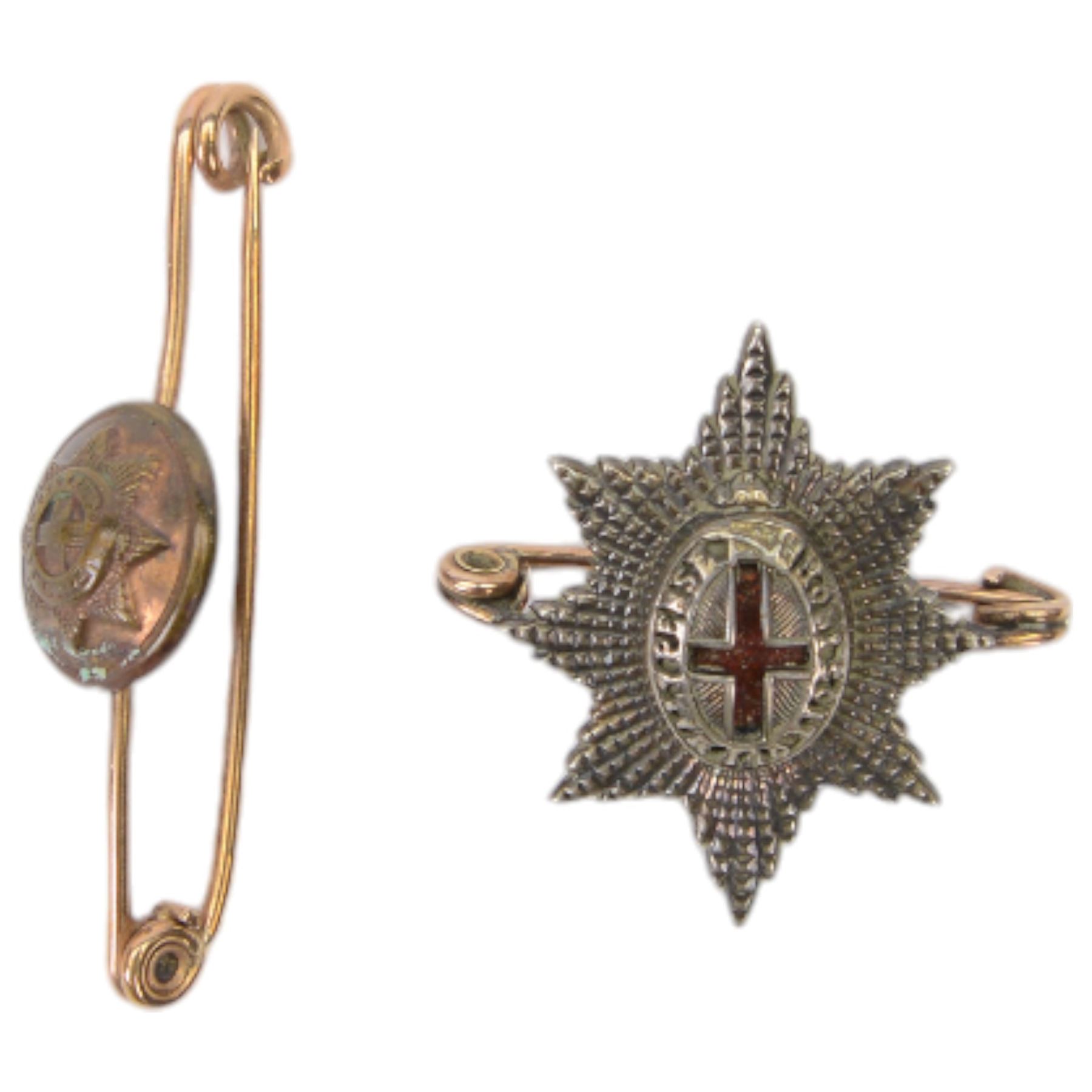 Coldstream Guard, silver and enamel sweetheart brooch, together with Royal Engineers Flaming Grenade sweetheart brooch and one other   