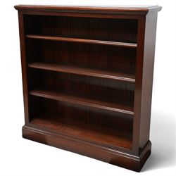 Robert Adam Furniture - Georgian design open bookcase, rectangular top with moulded edge, fitted with four shelves, on skirted base