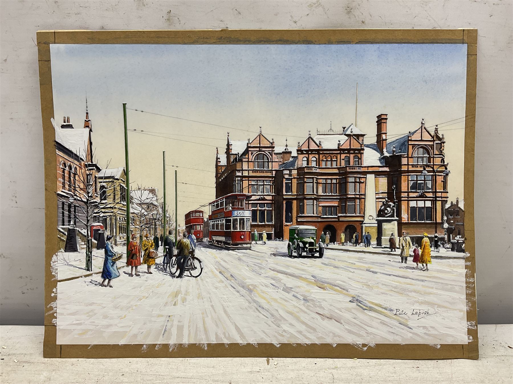 Peter Lapish (British 1937-): 'Victoria Square - St Helen's 1930s', acrylic on paper signed, titled verso 25cm x 35cm