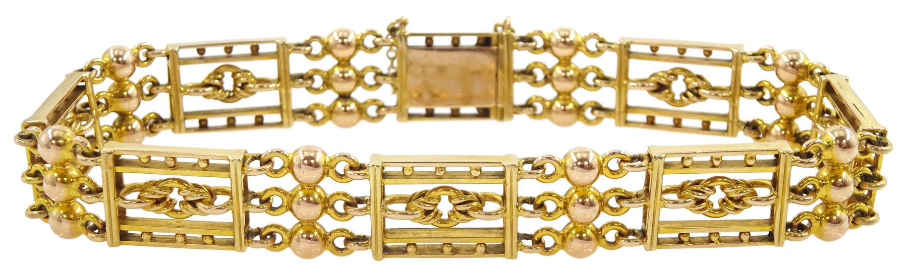 Early 20th century 15ct gold fancy link bracelet, stamped 15c