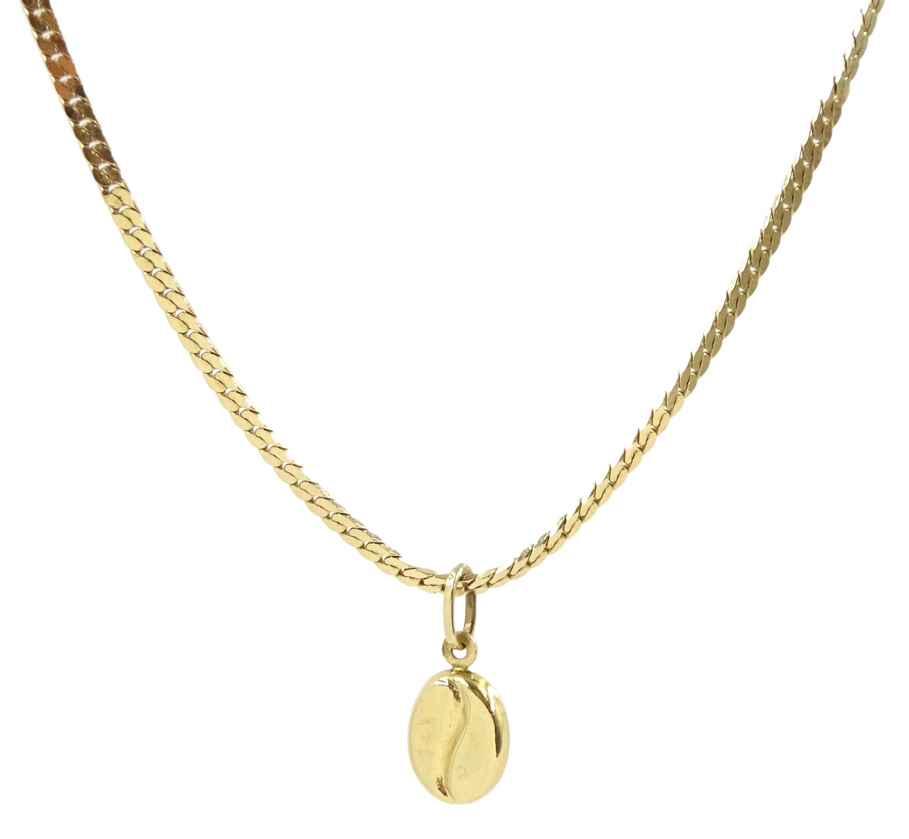 9ct gold coffee bean pendant necklace on a 14ct gold flattened link ...