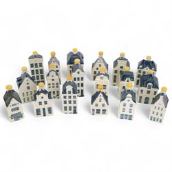 Eighteen KLM Miniatures, each blue Delft house form miniature produced exclusively for KLM...