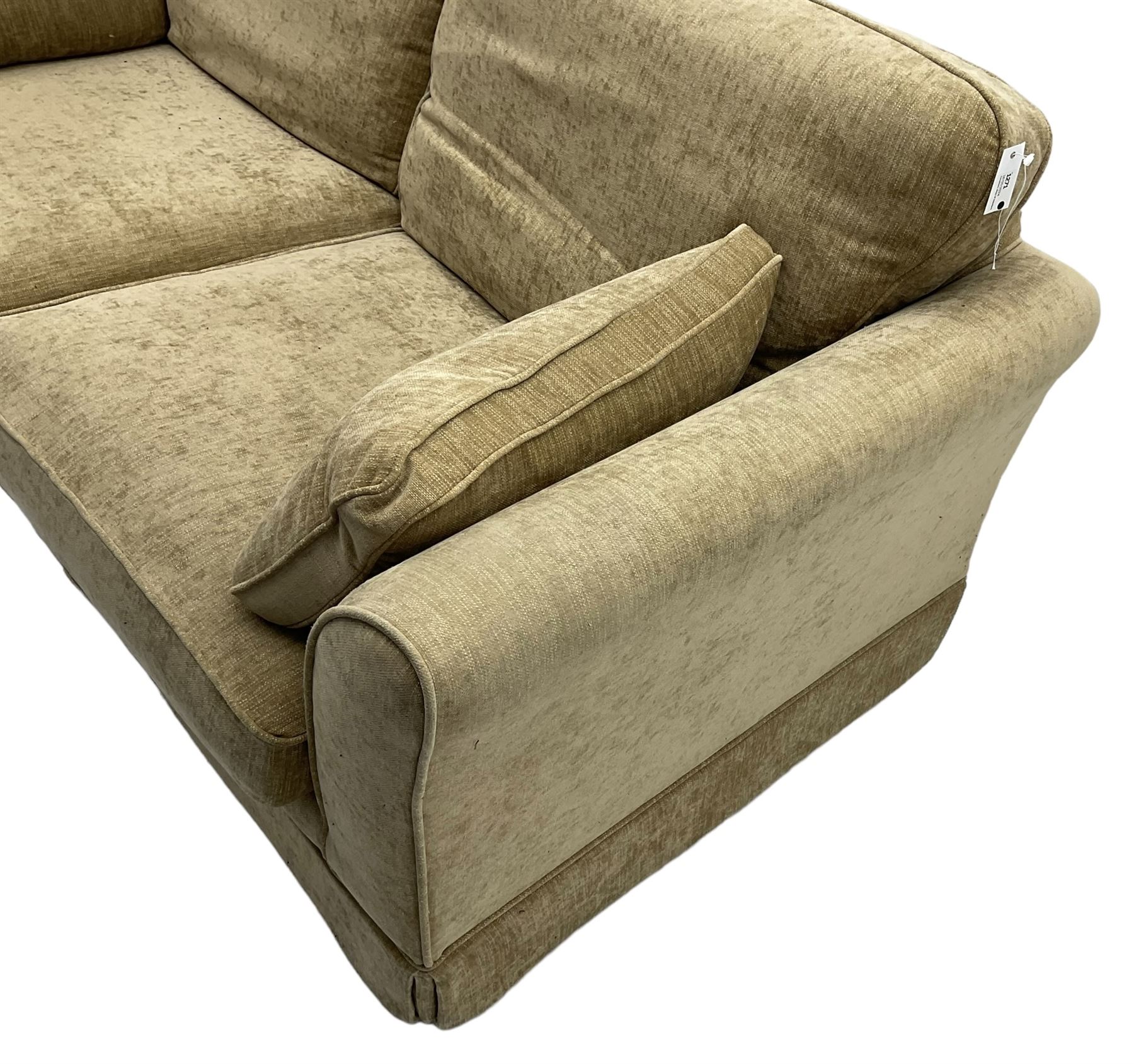 Three seat sofa (W200cm, H96cm, D100cm); and matching two-seat sofa (W180cm); upholstered in natural fabric