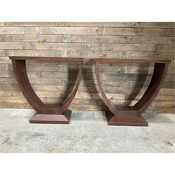 Pair of walnut console tables