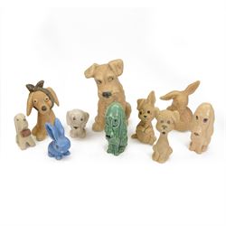 Collection of Sylac figures, including  Toothache Dog no 2455, Sad Sam dog in green colour...