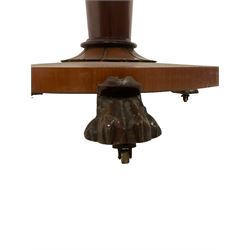 Victorian mahogany breakfast table, circular top with moulded edge, on a tapering pedestal with shaped collar on circular base, raised on three large paw feet