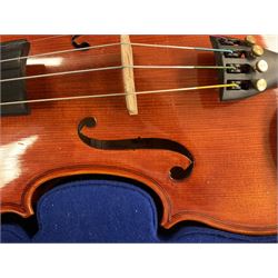 Modern violin with labeled Piacenza, with bow, cased, L58cm