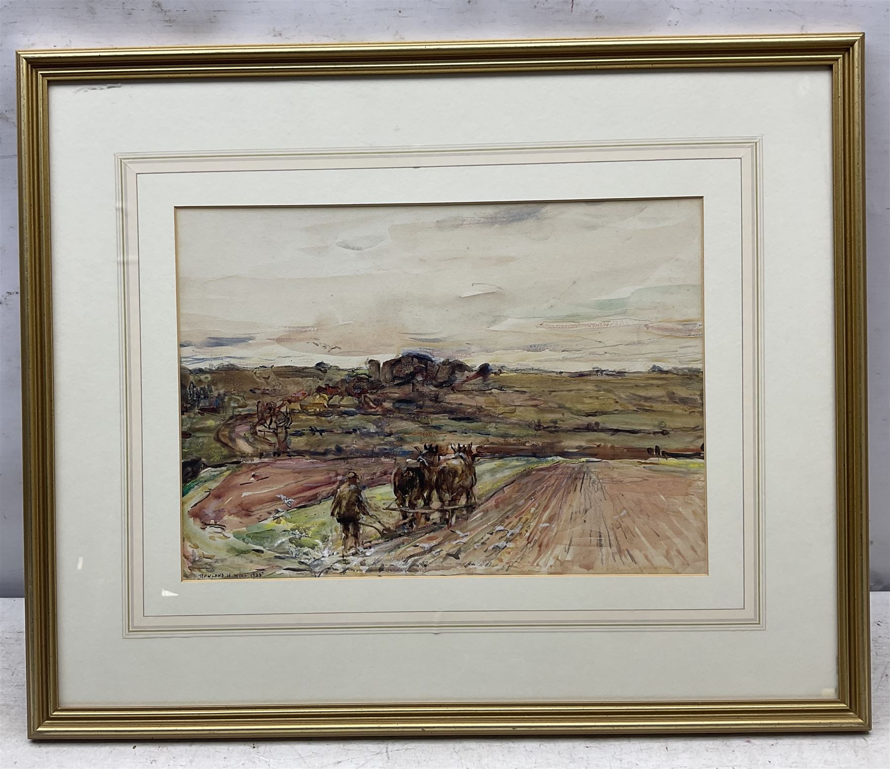 Rowland Henry Hill (Staithes Group 1873-1952): Ploughing Scene, watercolour signed and dated 1925, 26cm x 36cm