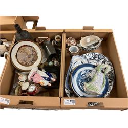 Staffordshire pottery figures, together with teaware and other ceramics, in four boxes 