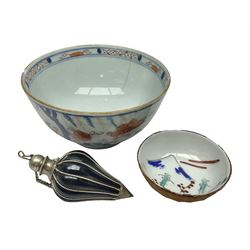 Chinese ceramic bowl, painted with floral and foliate decoration on a white ground, togeth...