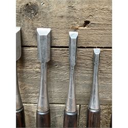 Set of eight Japanese handmade carpenters chisels with rosewood handles, stamped blades - THIS LOT IS TO BE COLLECTED BY APPOINTMENT FROM DUGGLEBY STORAGE, GREAT HILL, EASTFIELD, SCARBOROUGH, YO11 3TX